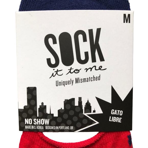Sock It To Me Red Limited Uniquely Mismatched Cat Luchador Wrestler No Show Sock - Picture 2 of 6